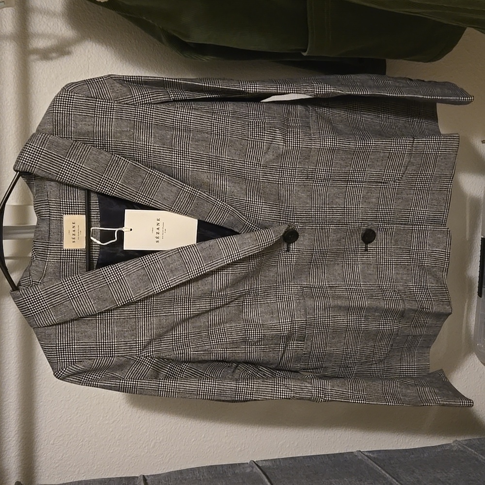 Sezane Tina Wool Gray London Check Print Jacket - Picture 7 of 14